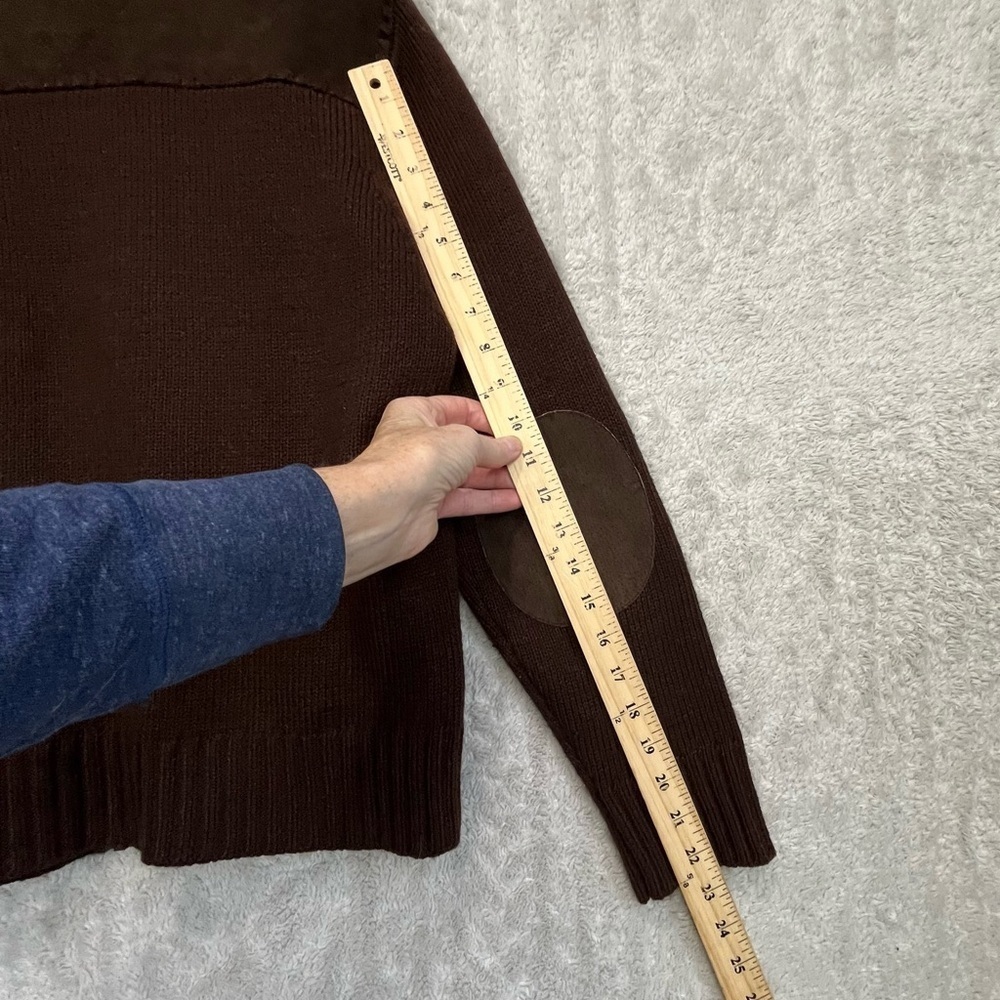 Vintage Women's Chocolate Brown Boho Suede Cable Knit Jacket Sz M Elbow Patches - Picture 14 of 15